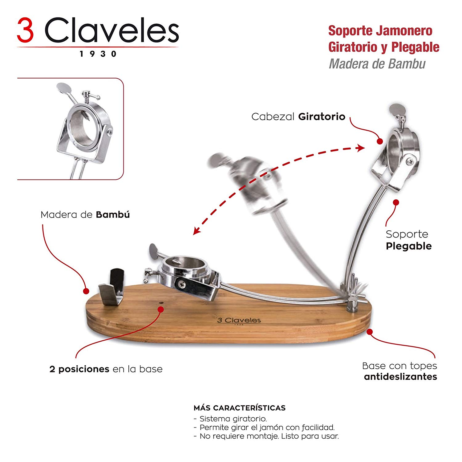 Jamonero Plegable 3Claveles Giratorio 01733 - Taboada Ceuta